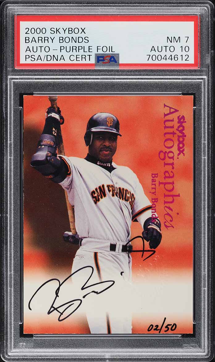 2000 Skybox Autographics Purple Foil Barry Bonds AUTO DNA 10 /50 PSA 7 NRMT - Photo 1