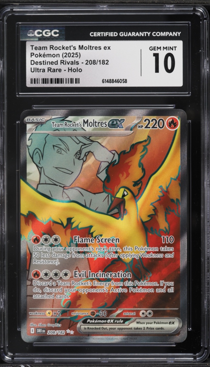 2025 Pokemon Scarlet & Violet Destined Rivals Full Art Team Rocket's Moltres ex #208 CGC 10 GEM