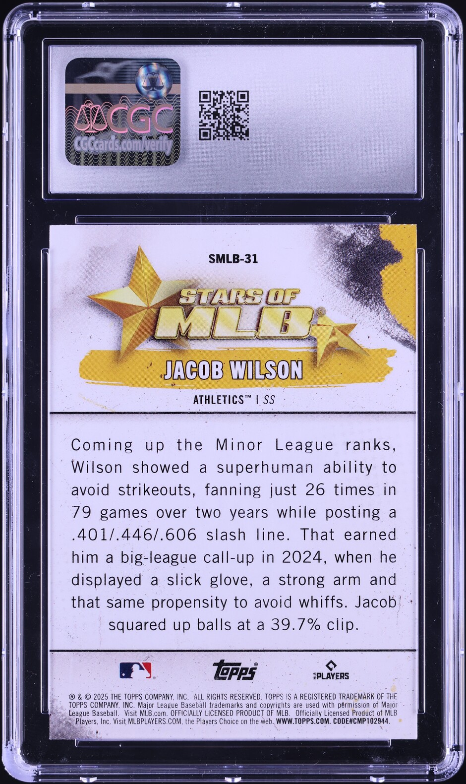 2025 Topps Stars Of MLB Jacob Wilson ROOKIE #SMLB-31 CGC 8 NM-MT