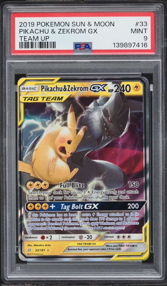 2019 Pokemon Sun & Moon Team Up Pikachu & Zekrom GX #33 PSA 9 MINT