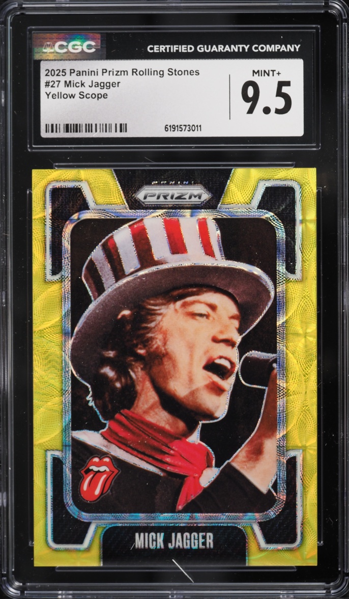 2025 Panini Prizm Rolling Stones Yellow Scope Mick Jagger /199 #27 CGC 9.5 MINT+