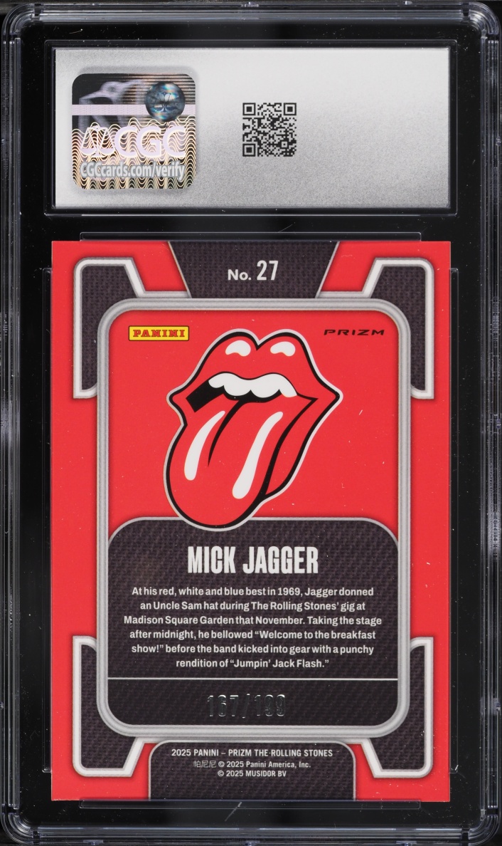 2025 Panini Prizm Rolling Stones Yellow Scope Mick Jagger /199 #27 CGC 9.5 MINT+