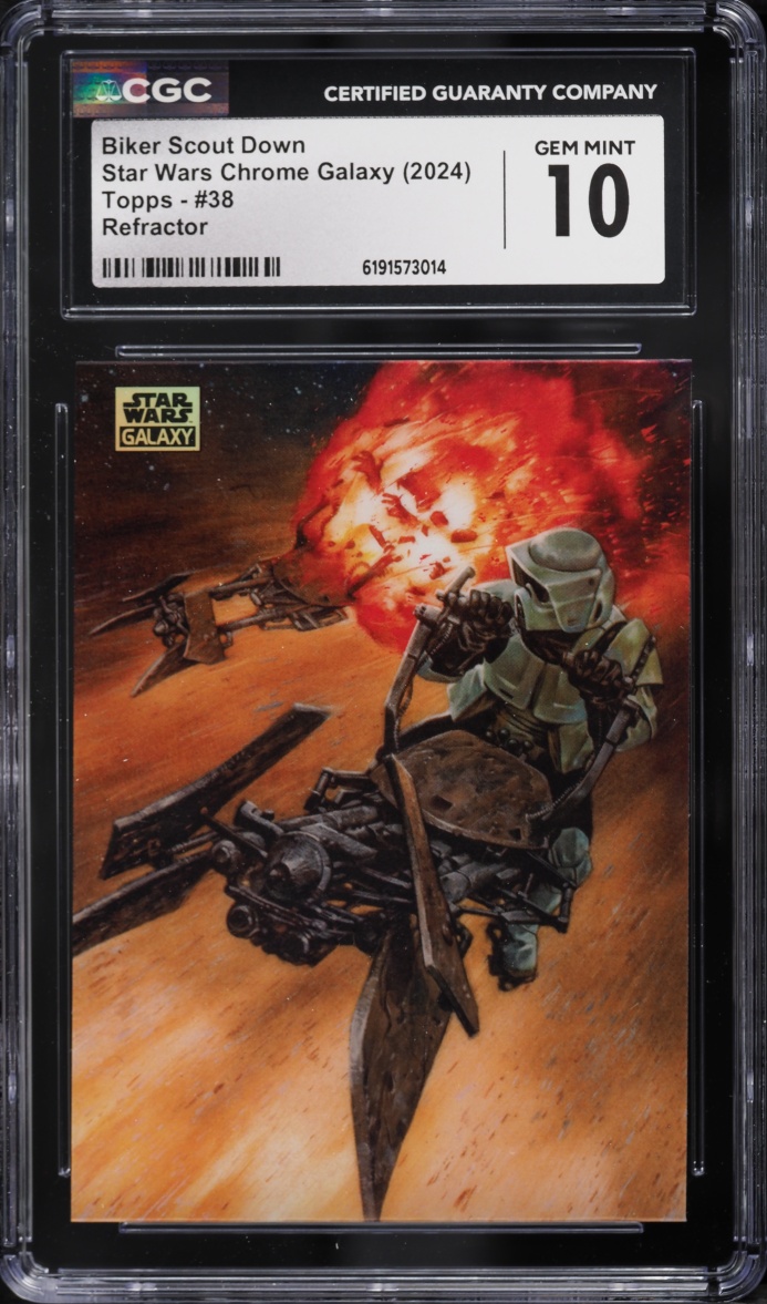 2024 Topps Chrome Star Wars Galaxy Refractor Biker Scout Down #38 CGC 10 GEM MINT