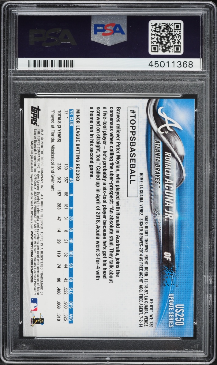 2018 Topps Update Ronald Acuna Jr. ROOKIE #US250 PSA 10 GEM MINT