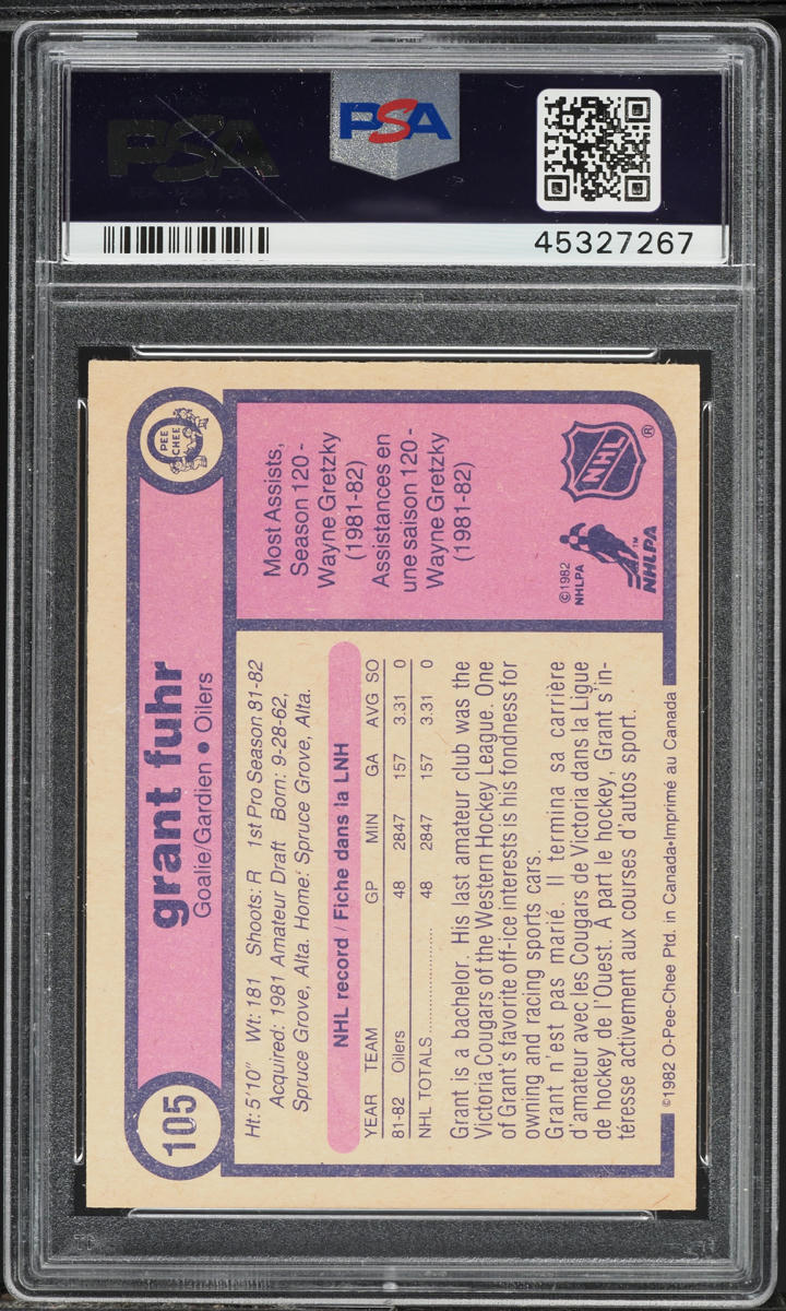 1982 O-Pee-Chee Hockey Grant Fuhr ROOKIE #105 PSA 8.5 NM-MT+