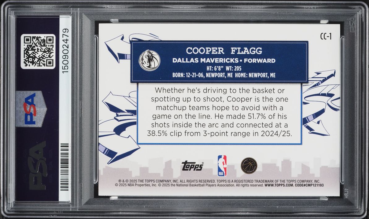 2025 Topps Clutch City Prospects Cooper Flagg ROOKIE #CC-1 PSA 9 MINT