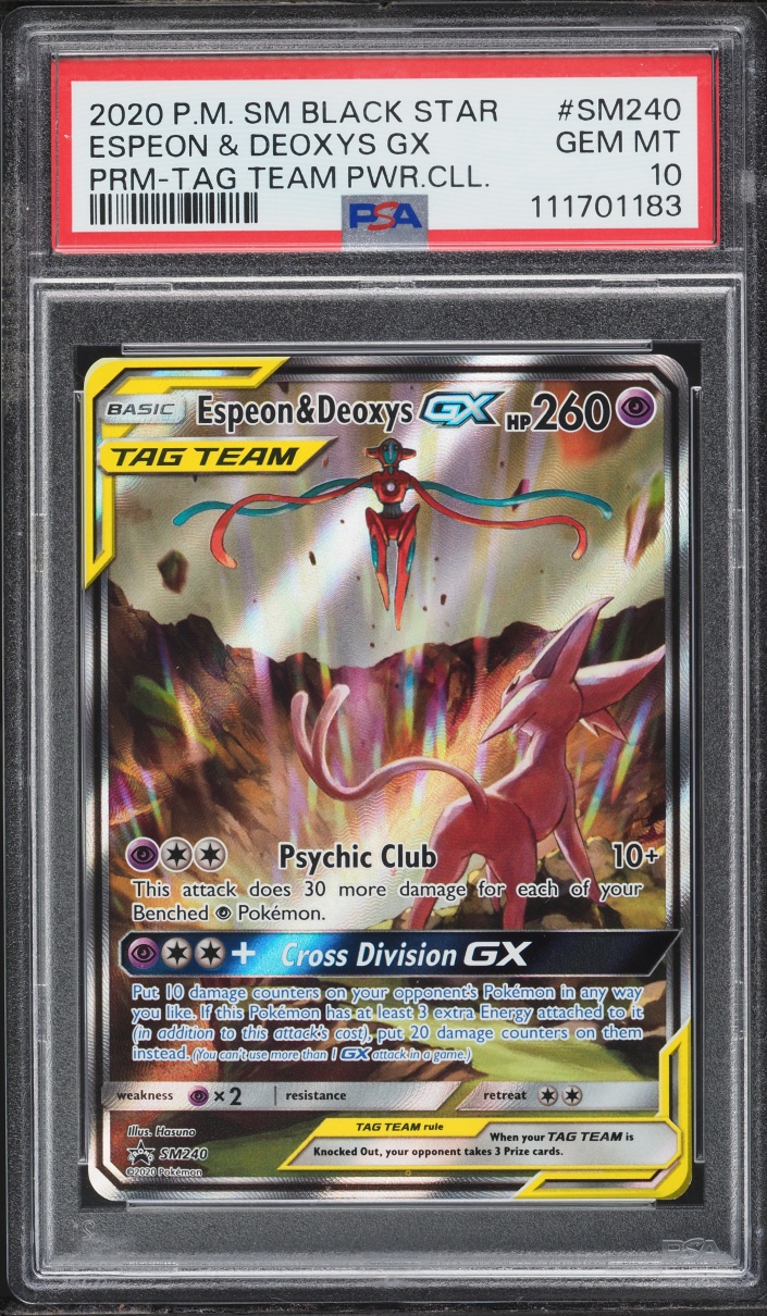 2020 Pokemon Sun & Moon Promo Tag Team Powers Alt Art Espeon & Deoxys GX #SM240 PSA 10 GEM MINT