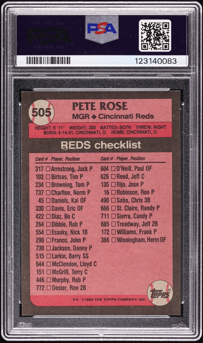 1989 Topps Pete Rose #505 PSA 8 NM-MT