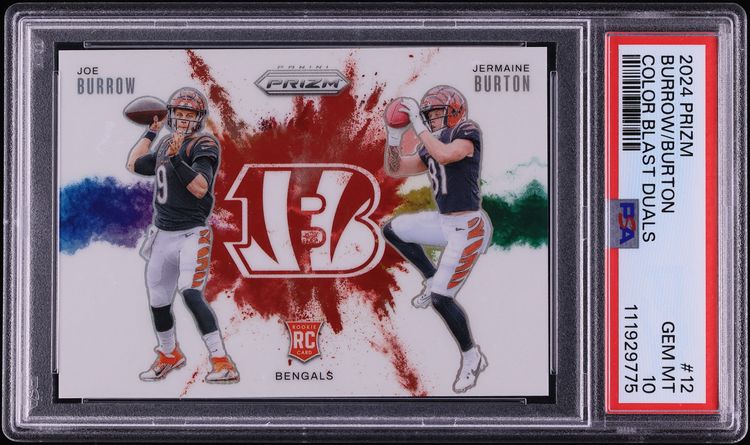 2024 Panini Prizm Color Blast Duals Joe Burrow & Jermaine Burton ROOKIE #12 PSA 10 GEM MINT