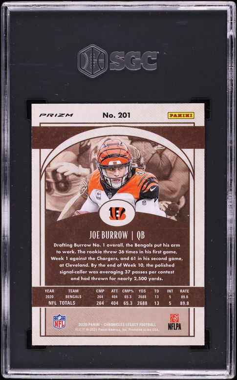 2020 Panini Chronicles Legacy Silver Prizm Joe Burrow ROOKIE #201 SGC 9 MINT