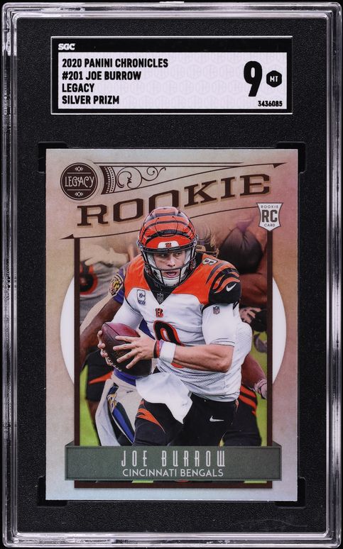 2020 Panini Chronicles Legacy Silver Prizm Joe Burrow ROOKIE #201 SGC 9 MINT