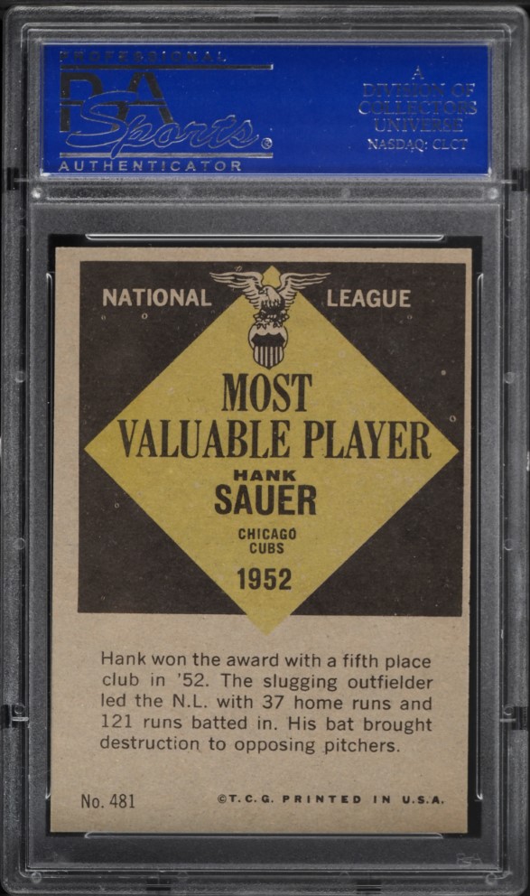 1961 Topps Hank Sauer MVP #481 PSA 7 NRMT