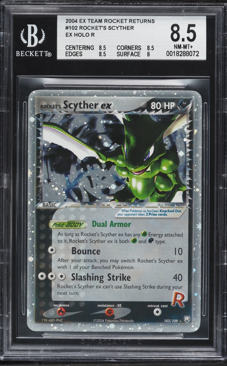 2004 Pokemon EX Team Rocket Returns Holo Rocket's Scyther EX #102 BGS 8.5 NM-MT+