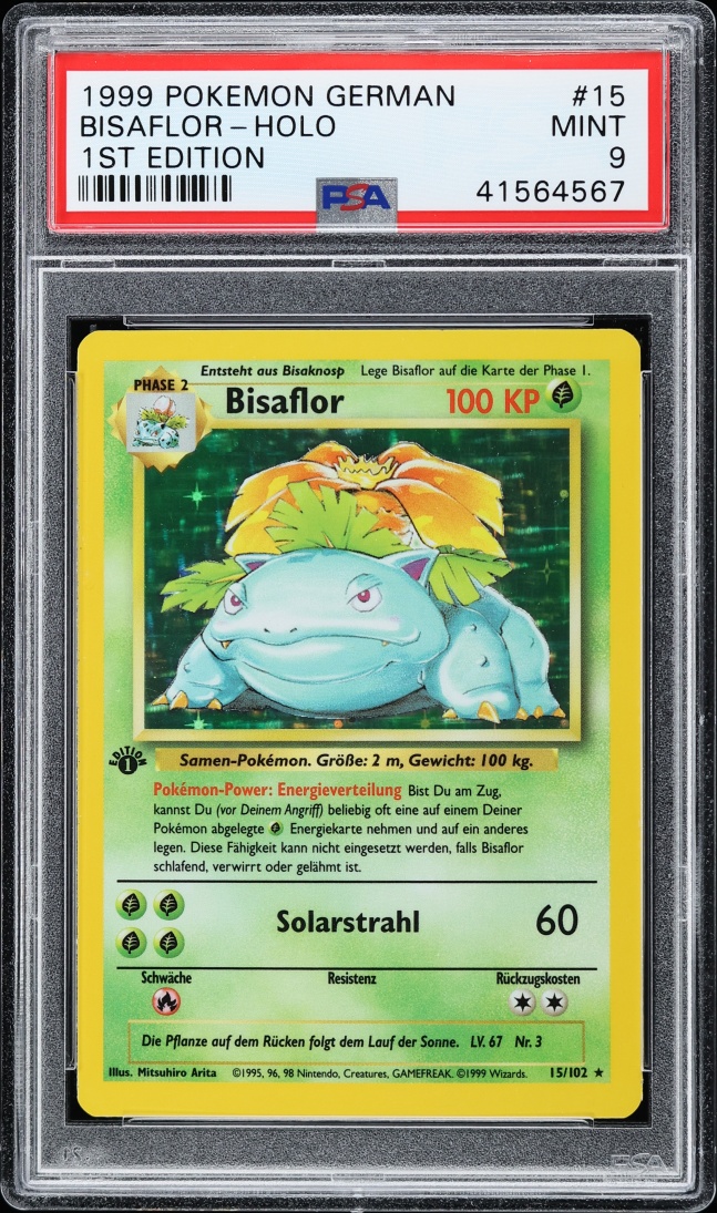 1999 Pokemon German Base Set 1st Edition Holo Venusaur #15 PSA 9 MINT