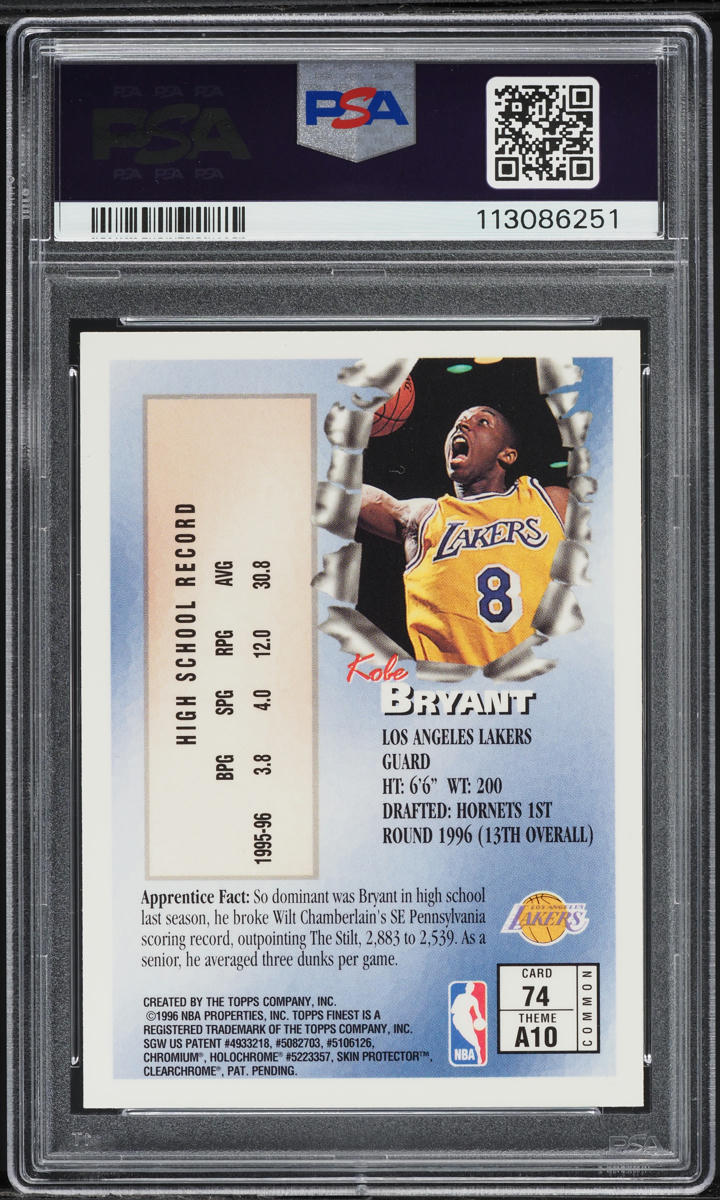 96 topps finest Kobe Bryant 74 W/COATING Kobe Bryant 1996 Topps