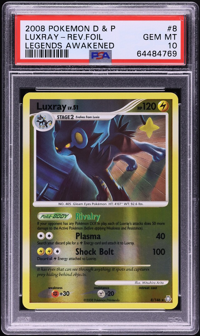 2008 Pokemon Diamond & Pearl Legends Awakened Reverse Holo Luxray #8 PSA 10 GEM