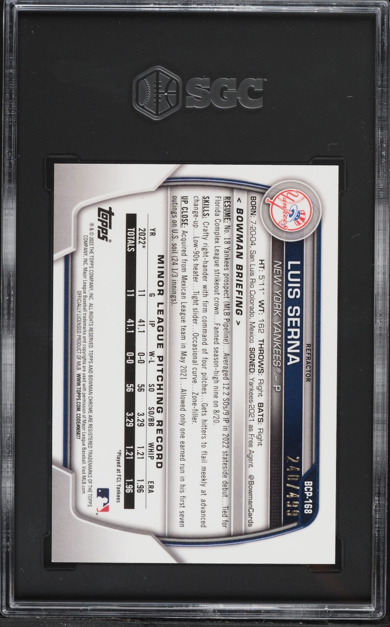 2023 Bowman Chrome Refractor Luis Serna PROSPECT /499 #BCP-168 SGC 9 MINT
