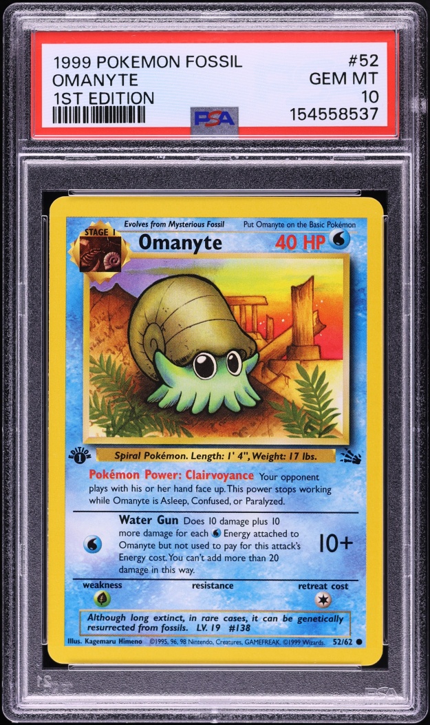 1999 Pokemon Fossil 1st Edition Omanyte #52 PSA 10 GEM MINT