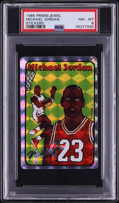 1985 Prism Jewel Stickers Michael Jordan ROOKIE PSA 8 NM-MT