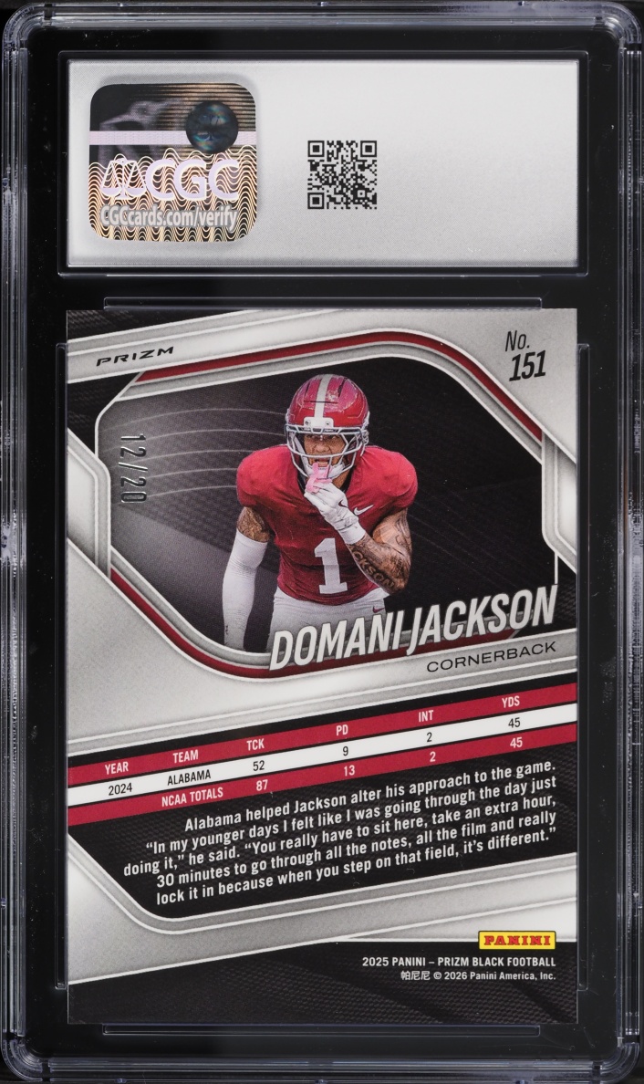 2025 Panini Prizm Black Cherry Blossom Domani Jackson /20 #151 CGC 9.5 MINT+