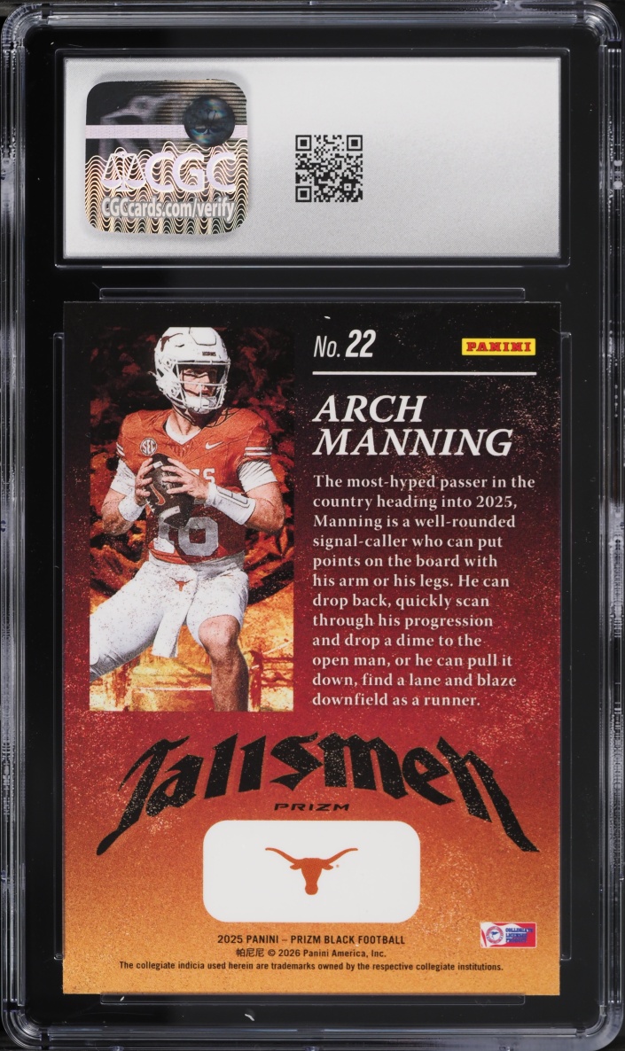 2025 Panini Prizm Black Talismen Silver Arch Manning ROOKIE #22 CGC 9 MINT