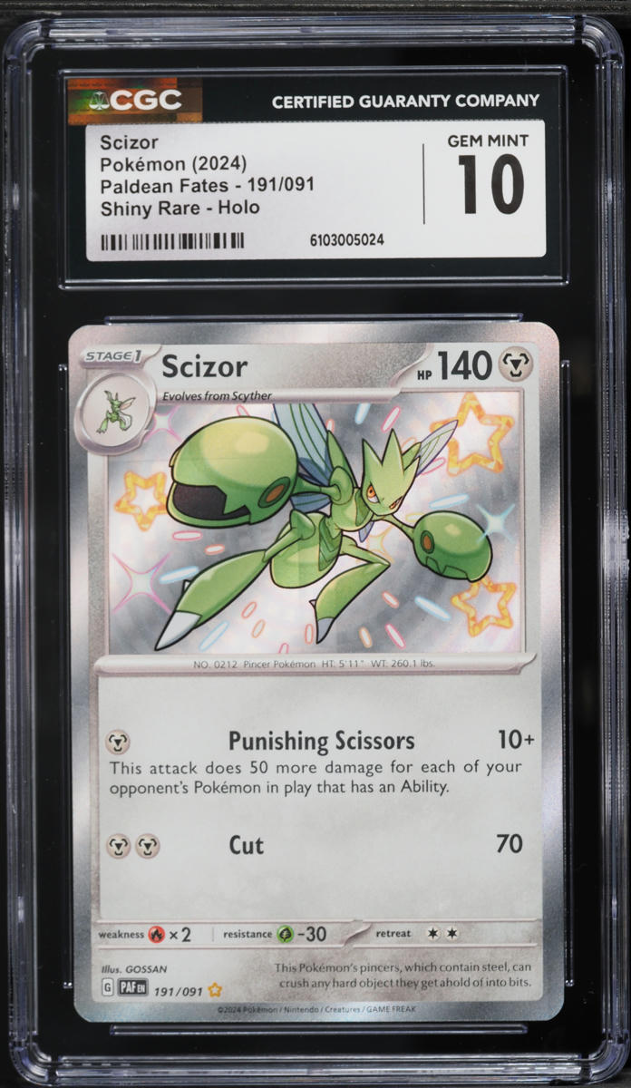 2024 Pokemon Scarlet & Violet Paldean Fates Shiny Rare Scizor #191 CGC 10 GEM MINT