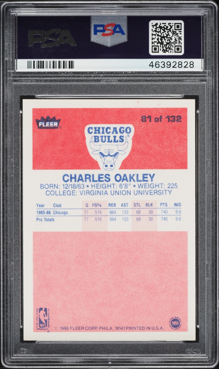 1986 Fleer Basketball Charles Oakley ROOKIE #81 PSA 9 MINT