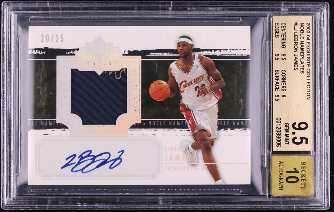 2003 Exquisite Noble Nameplates LeBron James ROOKIE PATCH AUTO /25 BGS 9.5 GEM
