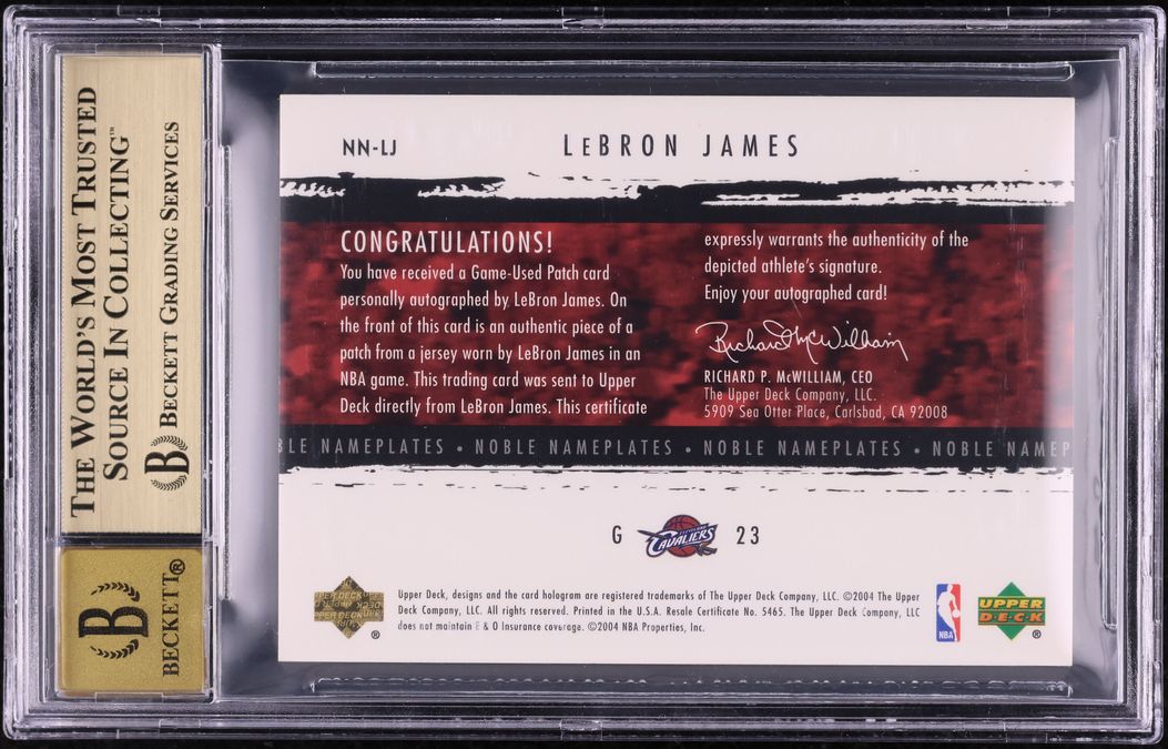 2003 Exquisite Noble Nameplates LeBron James ROOKIE PATCH AUTO /25 BGS 9.5 GEM