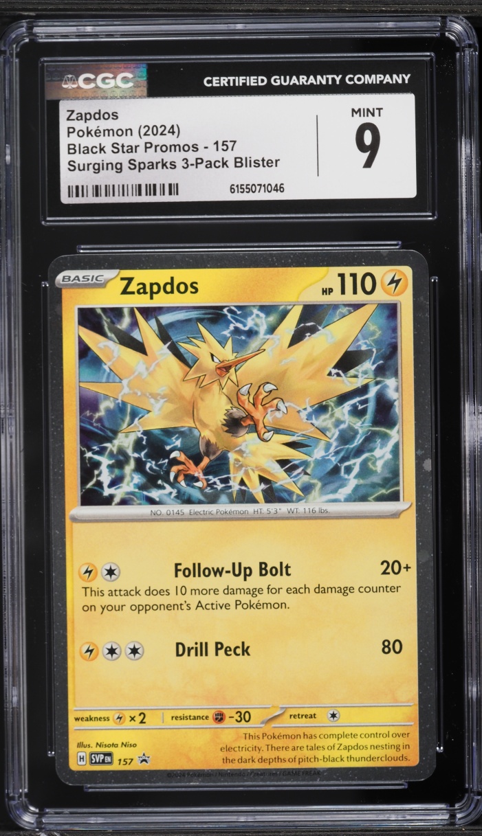 2024 Pokemon Scarlet & Violet Black Star Promo Surging Sparks Holo Zapdos #157 CGC 9 MINT