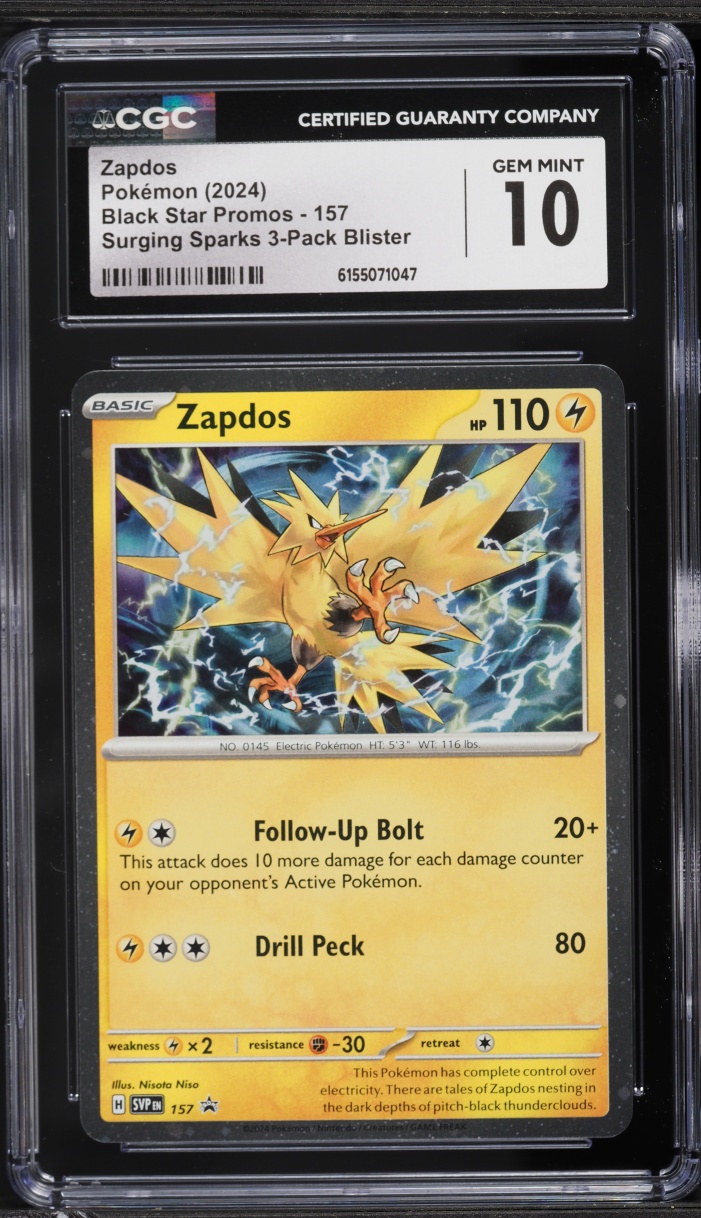2024 Pokemon Scarlet & Violet Black Star Promo Surging Sparks Holo Zapdos #157 CGC 10 GEM MINT