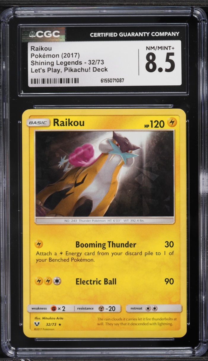 2017 Pokemon Sun & Moon Shining Legends Let's Play, Pikachu! Deck Raikou #32 CGC 8.5 NM-MT+