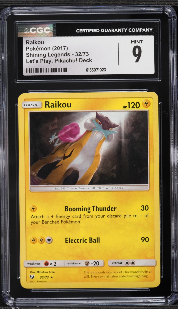 2017 Pokemon Sun & Moon Shining Legends Let's Play, Pikachu! Deck Raikou #32 CGC 9 MINT