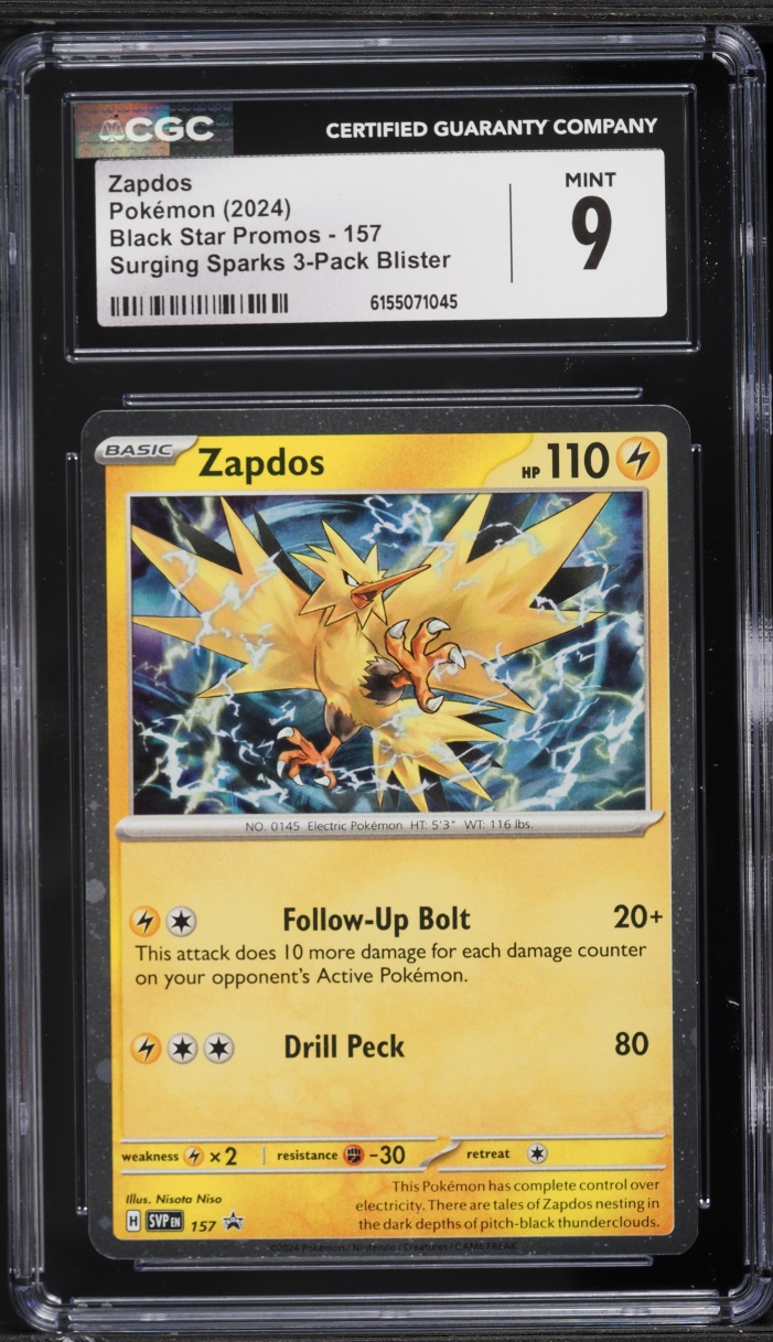 2024 Pokemon Scarlet & Violet Black Star Promo Surging Sparks Holo Zapdos #157 CGC 9 MINT