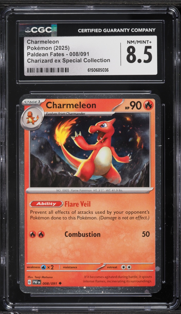 2025 Pokemon Scarlet & Violet Paldean Fates Charizard Ex Special Charmeleon #8 CGC 8.5 NM-MT+