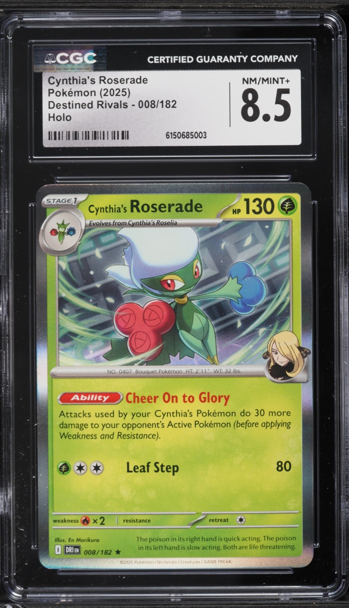 2025 Pokemon Scarlet & Violet Destined Rivals Holo Cynthia's Roserade #008 CGC 8.5 NM-MT+