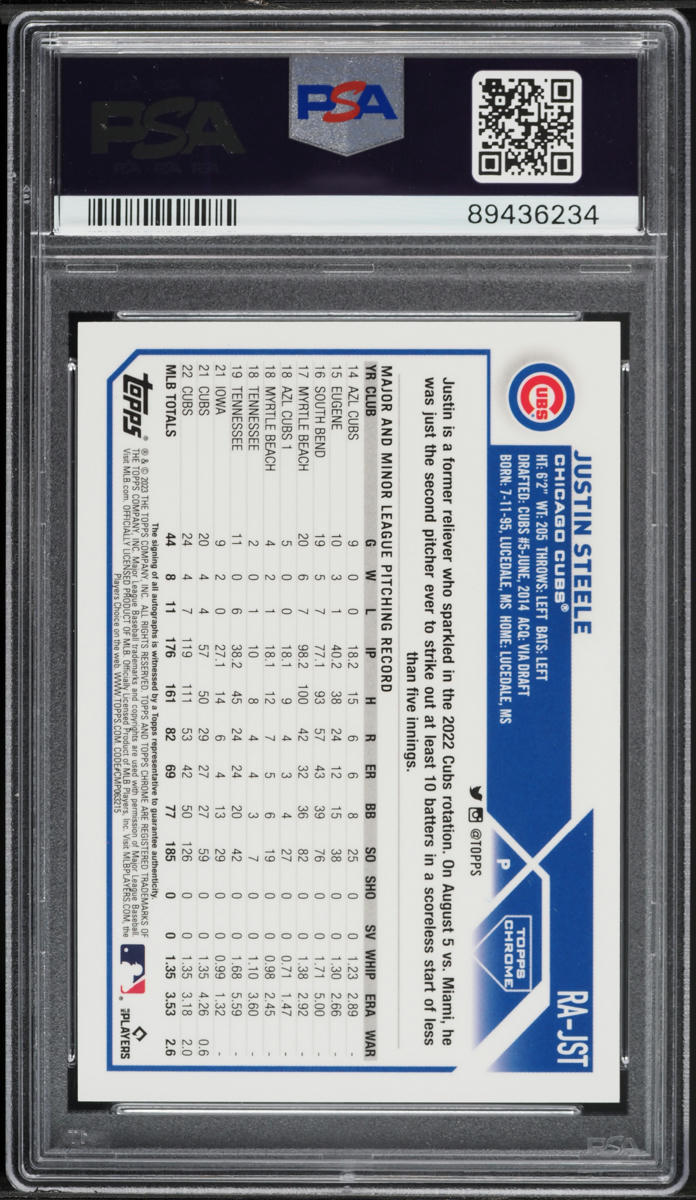 2023 Topps Chrome Green Refractor Justin Steele ROOKIE AUTO /99 #RAJST PSA 9 MINT