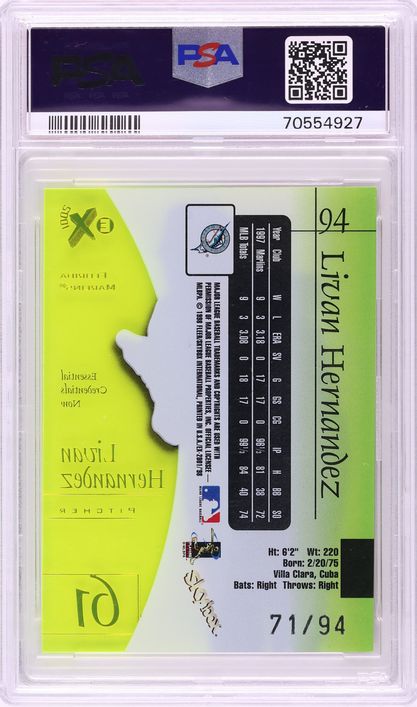1998 Skybox E-X2001 Essential Credentials Now Livan Hernandez /94 #94 PSA 8 NM-MT