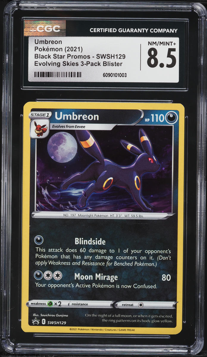 2021 Pokemon Sword & Shield Promos Evolving Skies 3-Pack Holo Umbreon #129 CGC 8.5 NM-MT+