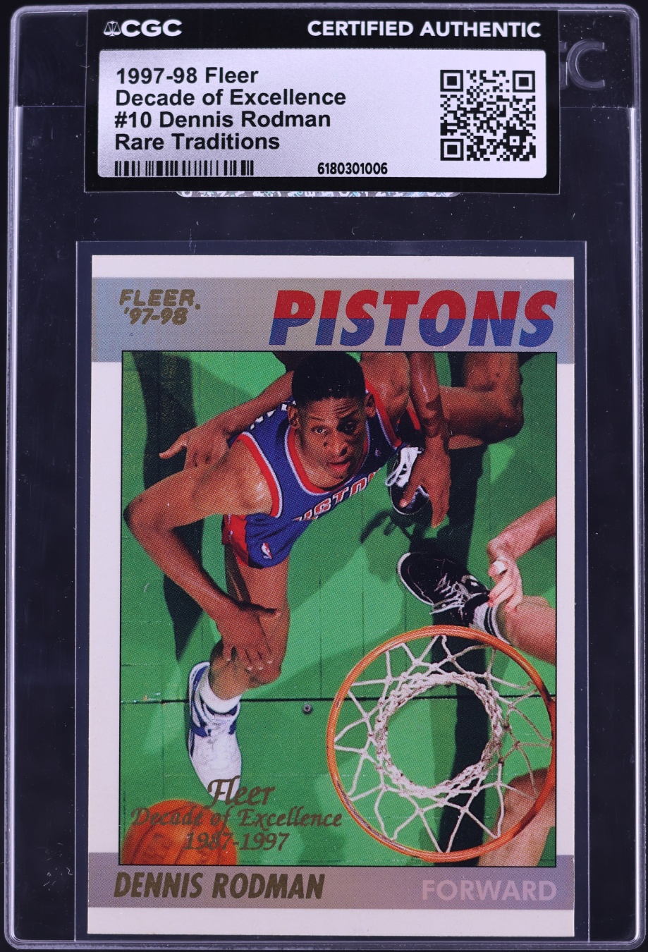 1997 Fleer Decade Of Excellence Rare Traditions Dennis Rodman #10 CGC AUTH