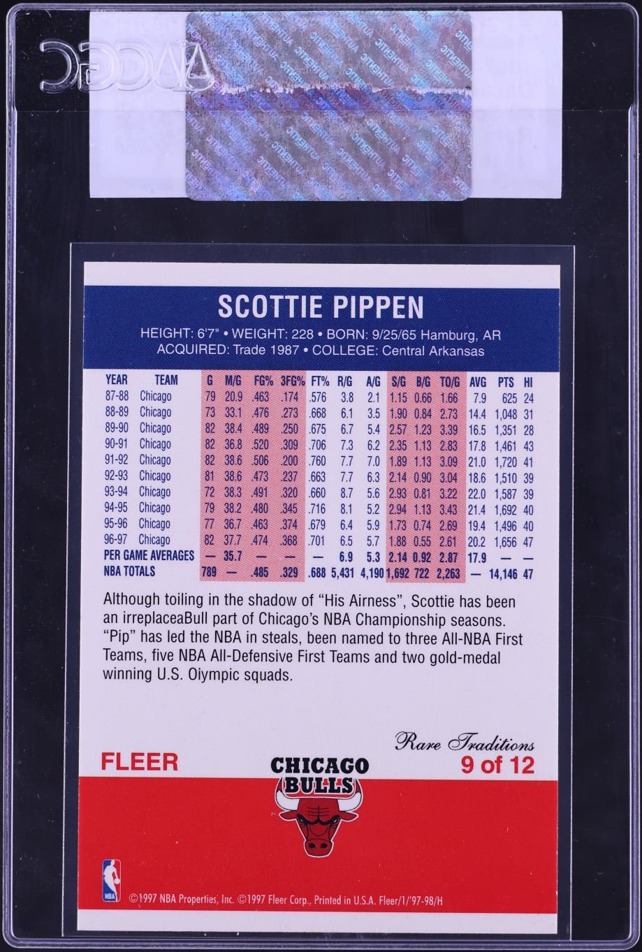 1997 Fleer Decade Of Excellence Rare Traditions Scottie Pippen #9 CGC AUTH - Photo 2