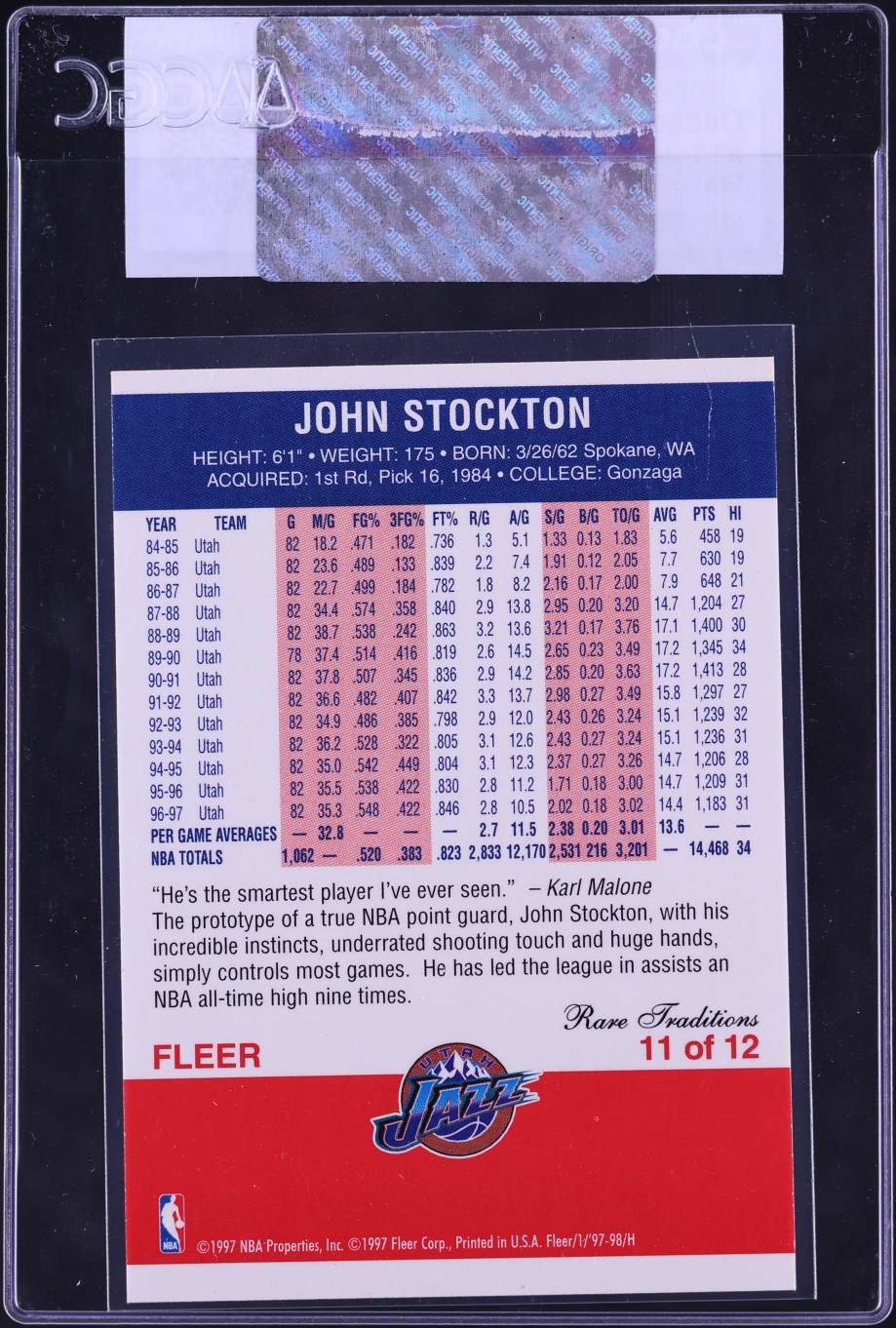 1997 Fleer Decade Of Excellence Rare Traditions John Stockton #11 CGC AUTH - Photo 2