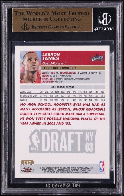 2003 Topps Chrome Refractor LeBron James ROOKIE #111 BGS 9.5 GEM MINT