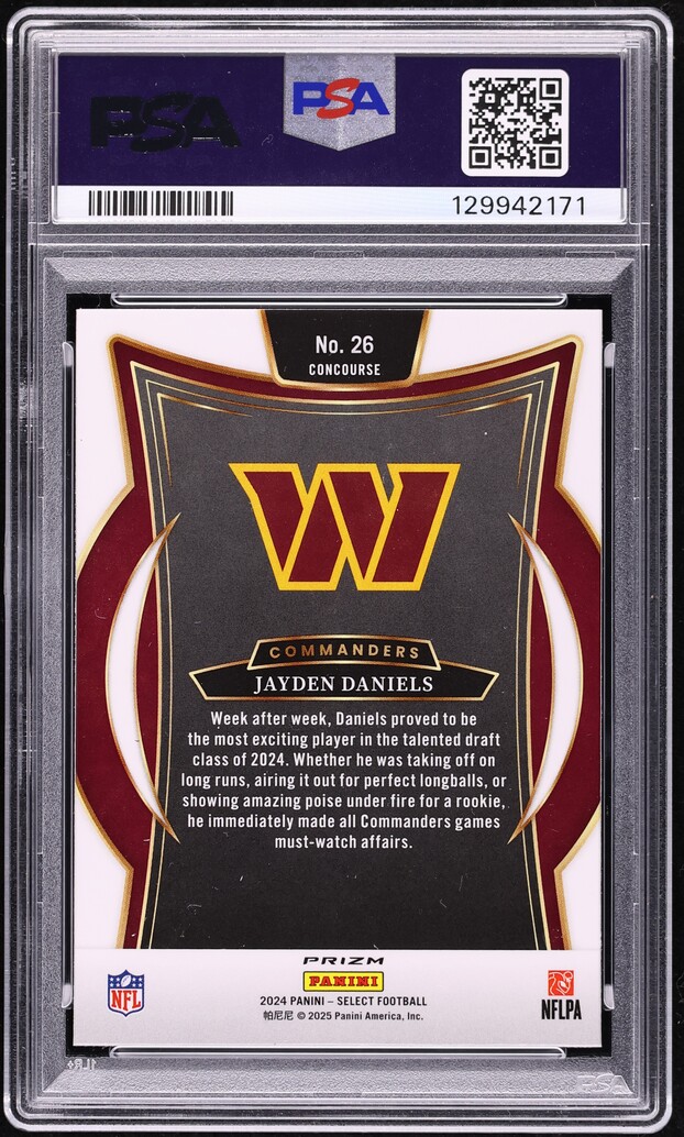 2024 Select Concourse Green & Yellow Shock Prizm Jayden Daniels ROOKIE #26 PSA 8 NM-MT