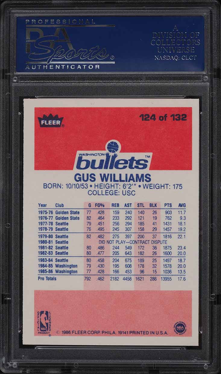 1986 Fleer Basketball Gus Williams #124 PSA 9 MINT