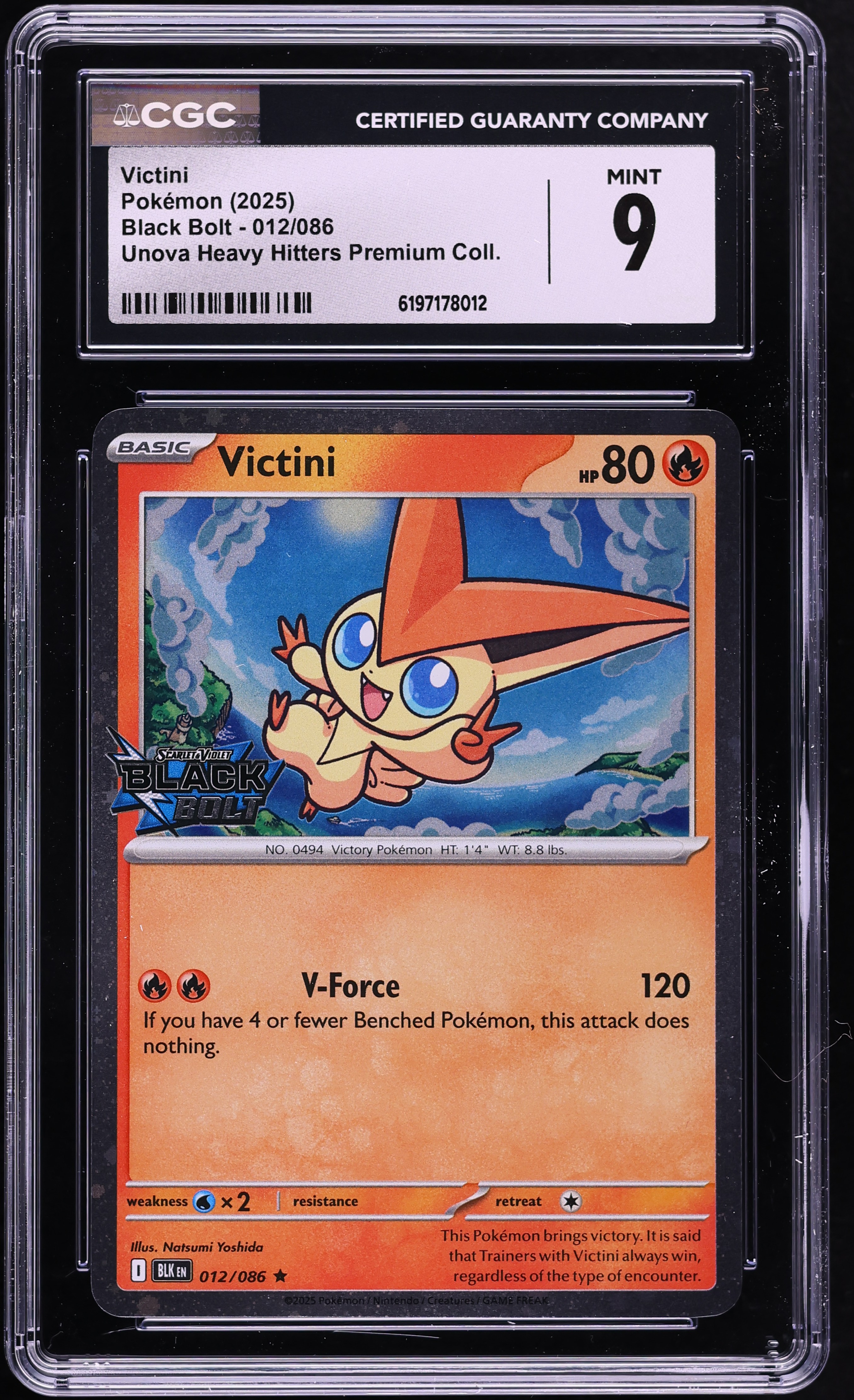 2025 Pokemon Scarlet & Violet Black Bolt Unova Heavy Hitters Premium Victini #12 CGC 9 MINT