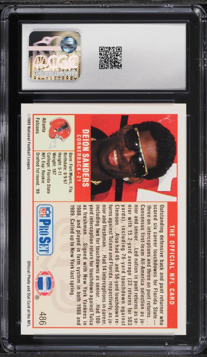 1989 Pro Set Football Deion Sanders ROOKIE #486 CGC 9.5 MINT+
