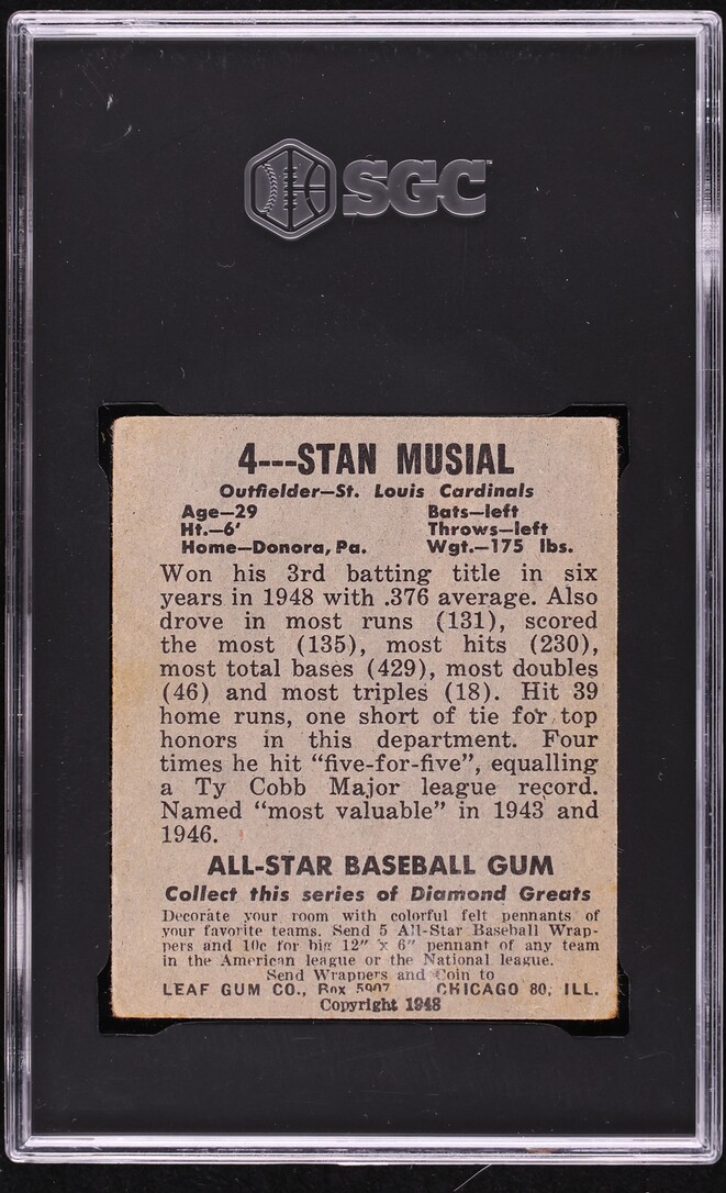 1948 Leaf Stan Musial ROOKIE #4 SGC 3 VG