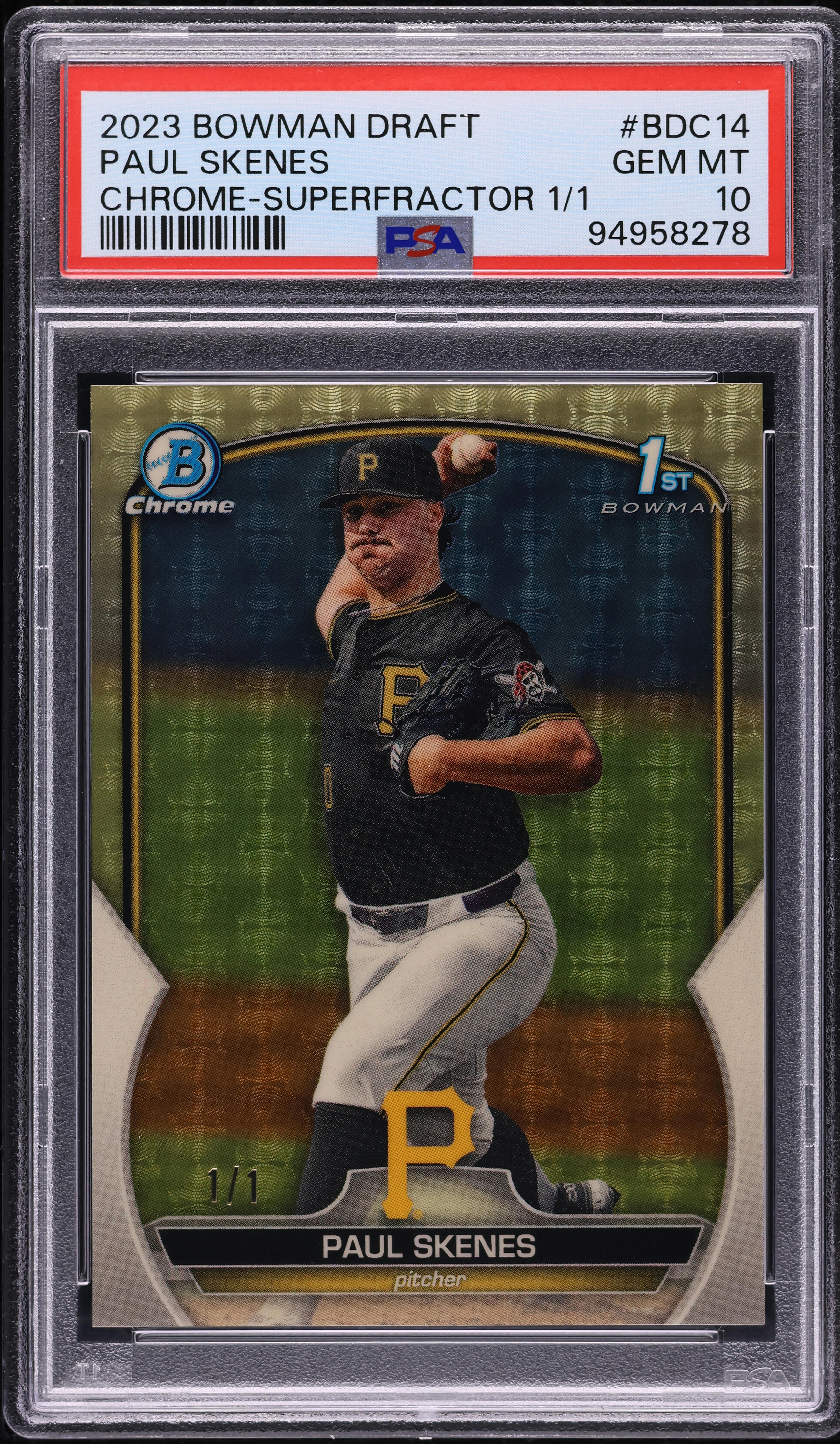 2023 Bowman Chrome Draft Superfractor Paul Skenes ROOKIE 1/1 PSA