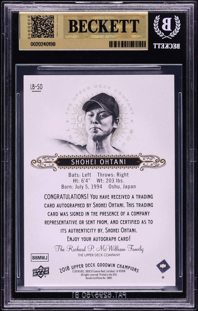 2018 UD Goodwin Champions 3D Lenticular Base Variant Shohei Ohtani ROOKIE AUTO #LBSO BGS 9.5